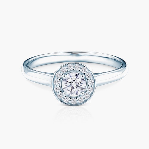 Pierścionek zaręczynowy SAVICKI: białe złoto, biały szafir, diamenty